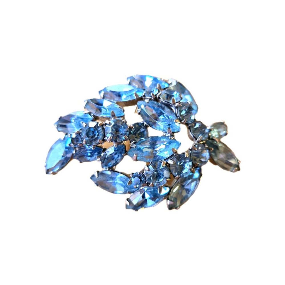Vintage Blue Rhinestone Brooch Unsigned